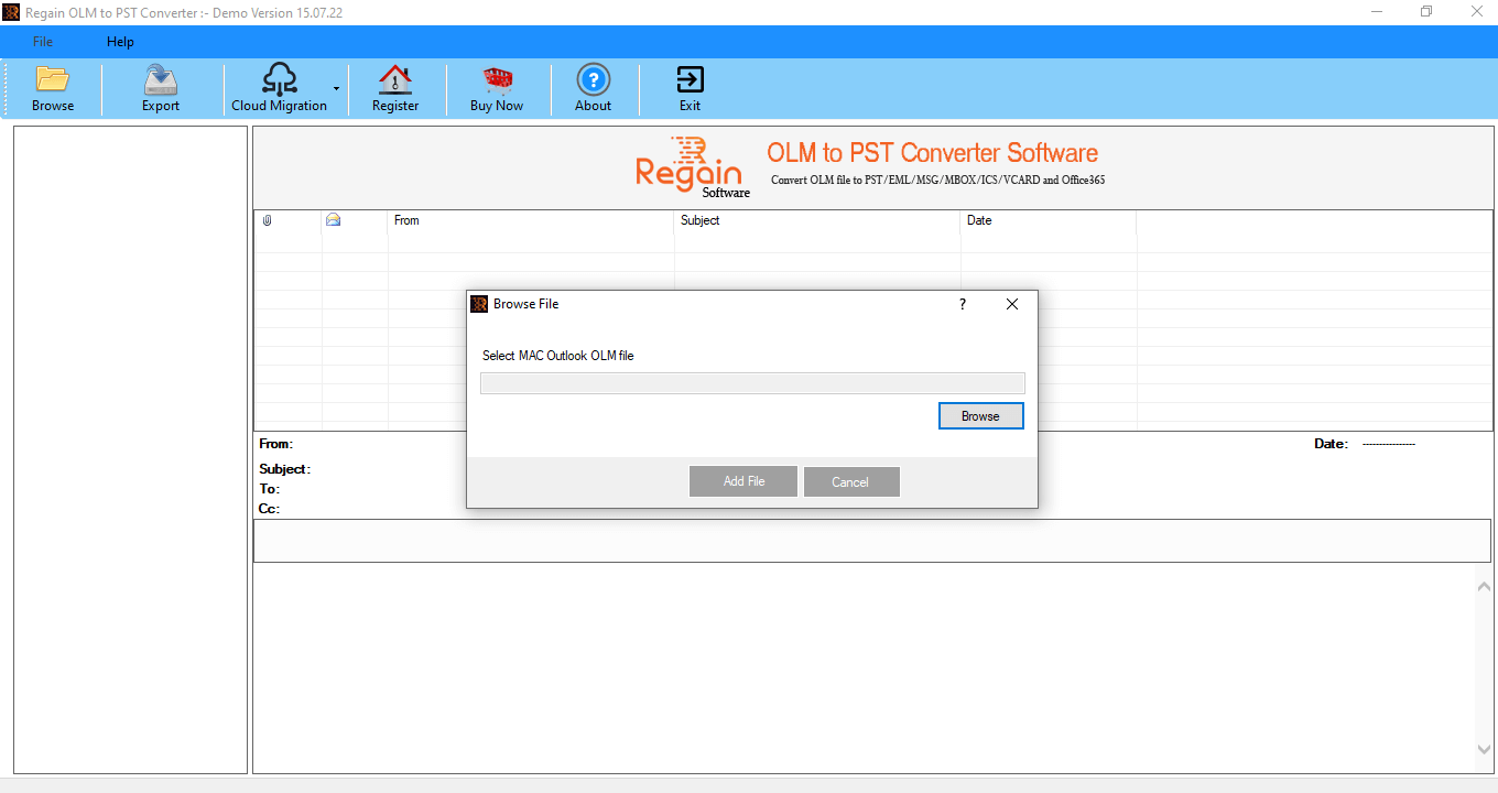 Welcome Screen- OLM to PST Converter Software