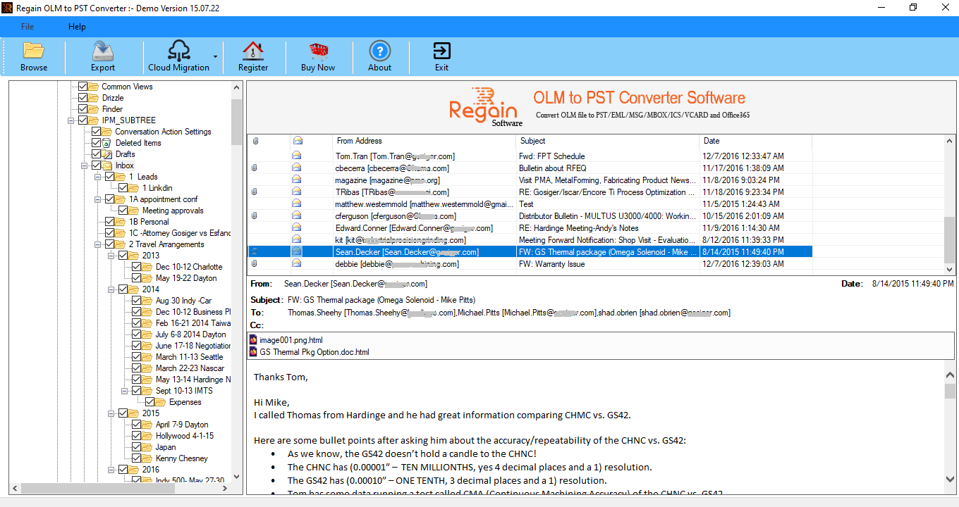 Show previews of scanned OLM emails
