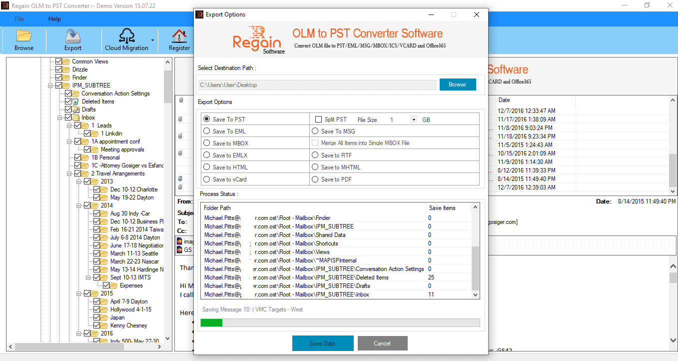 Select the file format to convert OLM to PST file